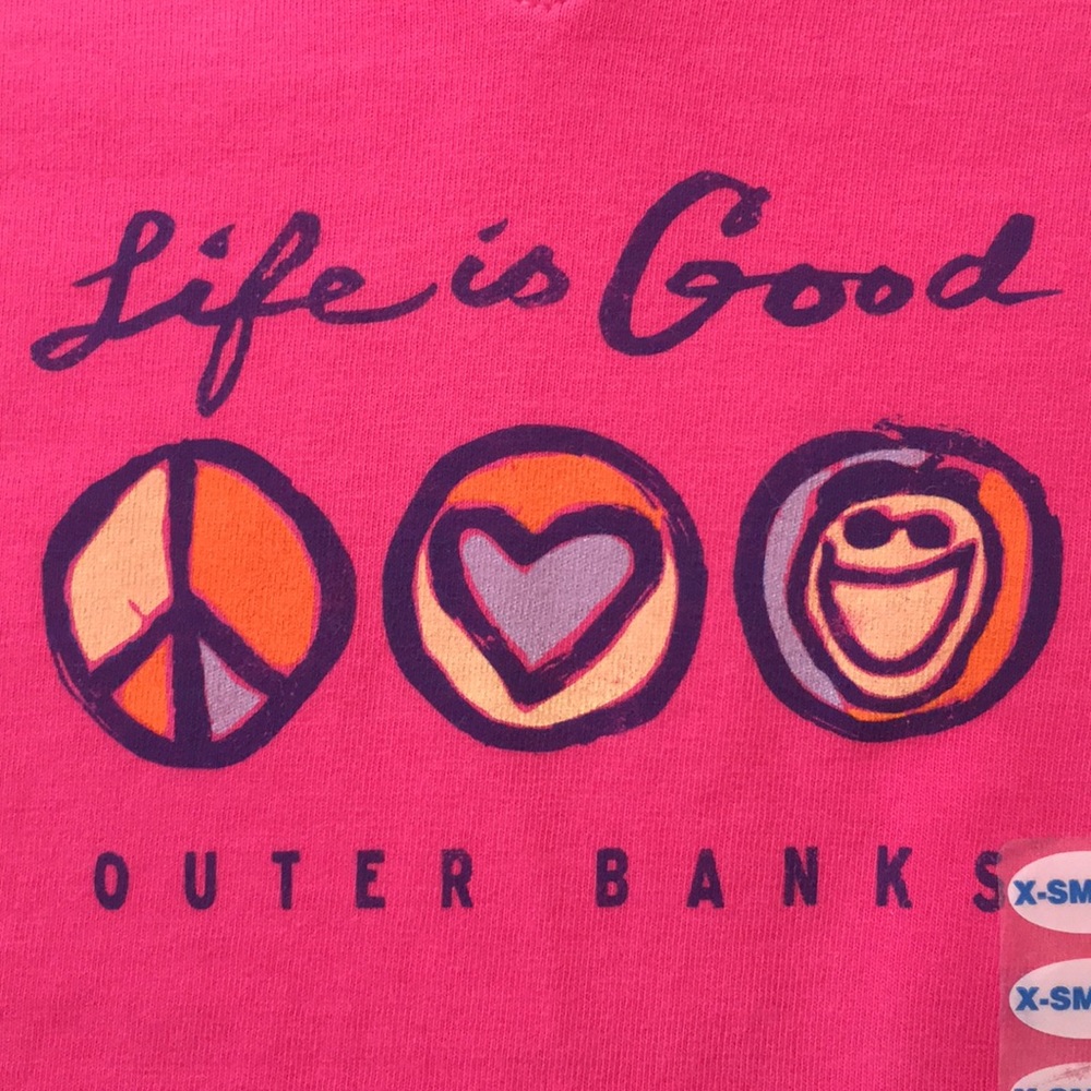 🆕LIFE IS GOOD Women’s Peace☮️ “Outer Banks” Crusher V-Neck T-Shirt in Hot Pink - Picture 2 of 8